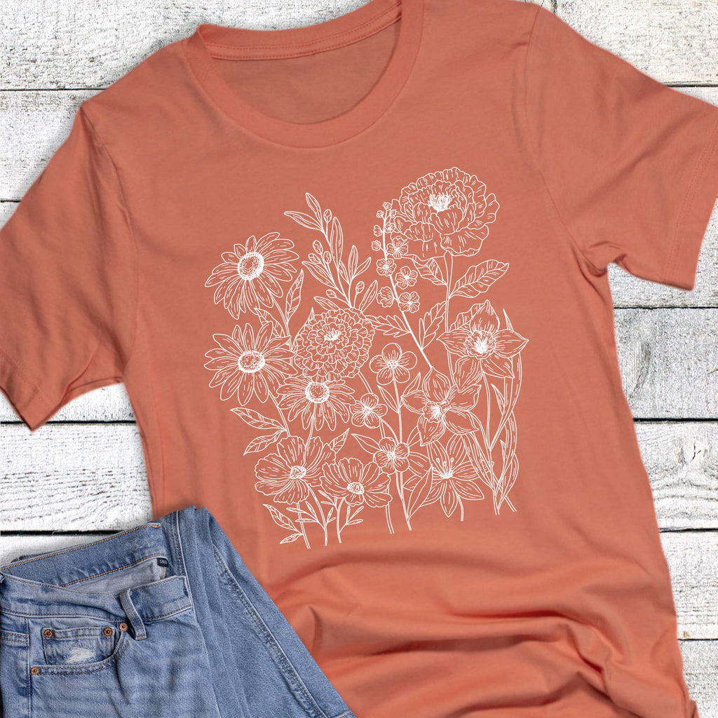 Spring Outline Flowers Graphic Tee