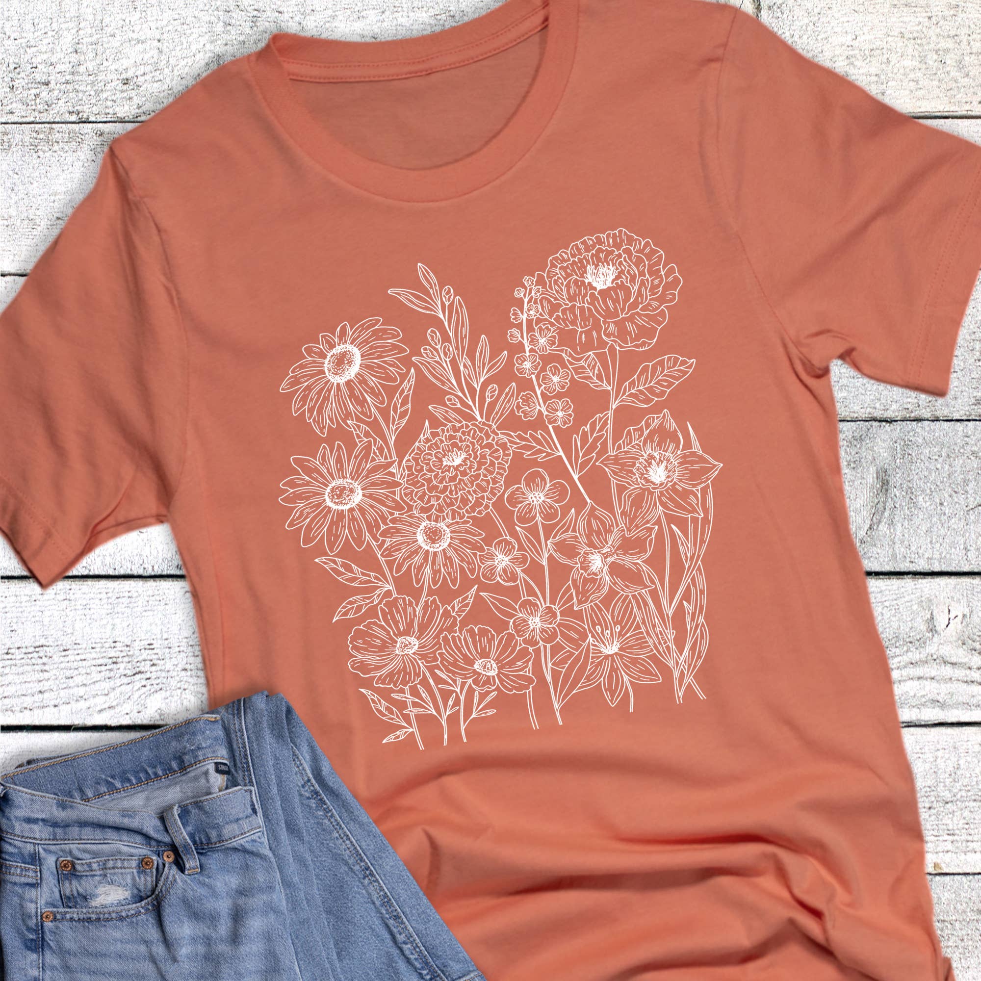 Spring Outline Flowers Graphic Tee