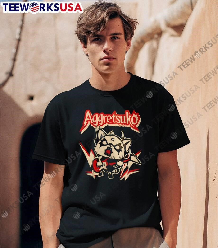 2015 2018 BANDAI CO Aggretsuko Playing Electric Guitar shirt