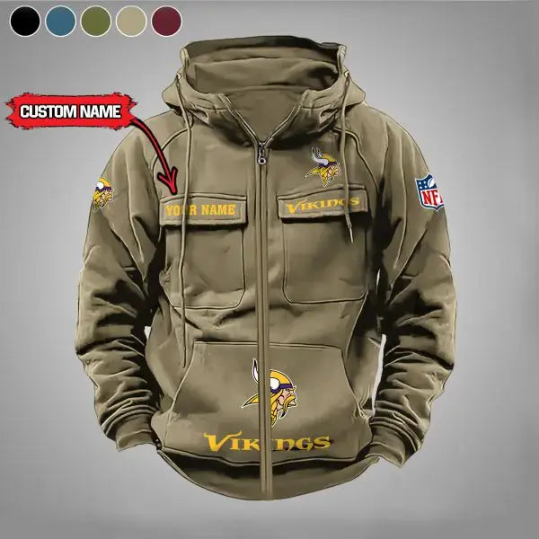 Custom Name Minnesota Vikings Vintage Cargo Zip Hoodies