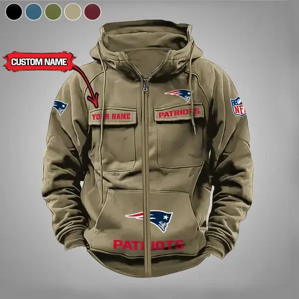 NE Vintage Custom Name Football Men’s Cargo Zip Hoodie