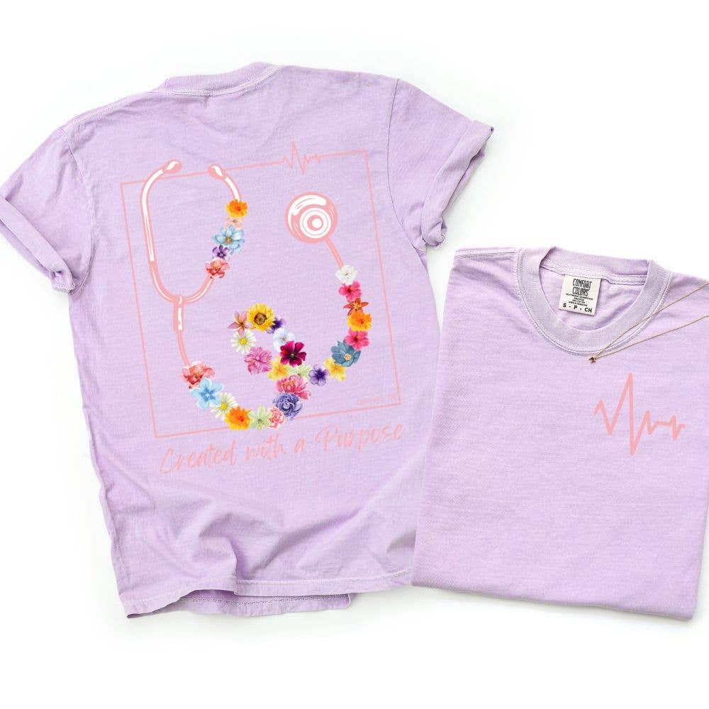 Floral Nurse Comfort Colors Tee Medical Stethoscope Flowers