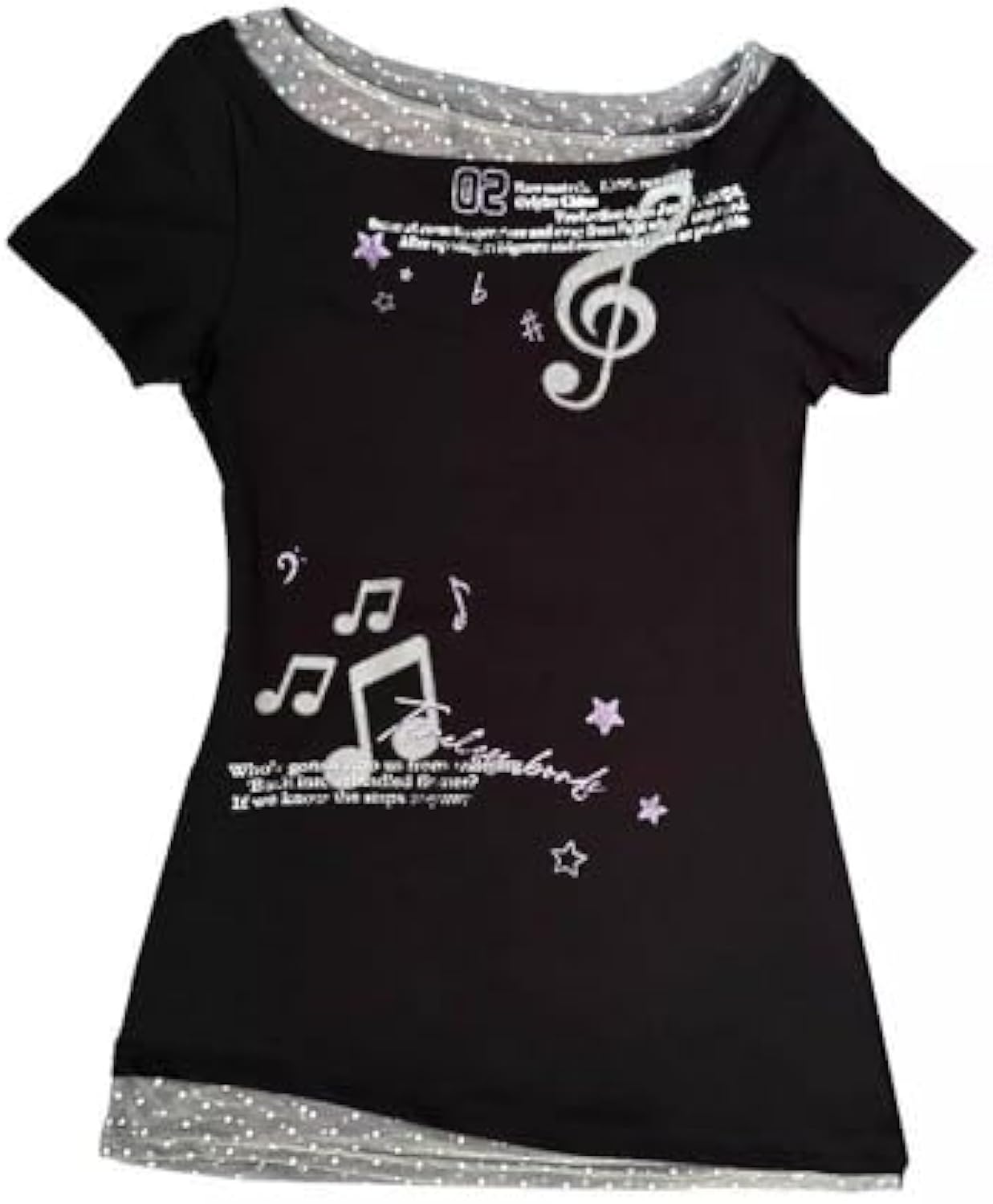 Women's Grunge Emo Musical Note Graphic Y2K Aesthetic Asymmetric Cold Shoulder Top Alt Indie Tee Streetwear