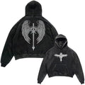 Unisex Y2K Aicd Wash Gothic Graphic s Oversize Grunge Skull Wing Print Casual Fit Pullover