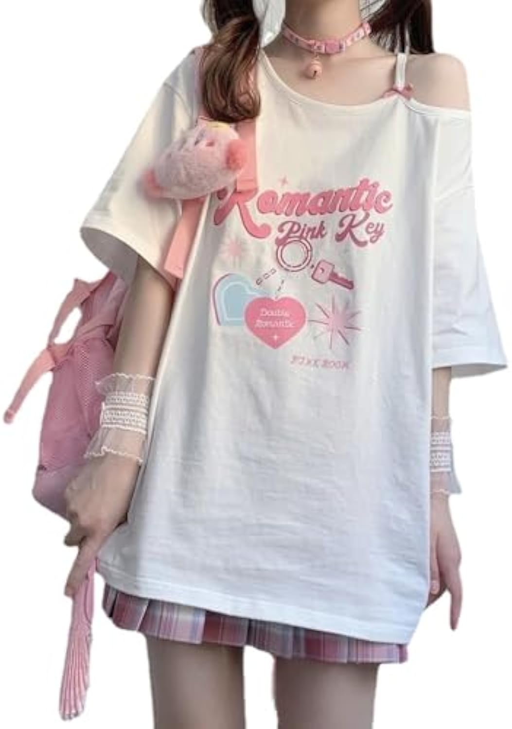 Women Kawaii Off Shoulder Harajuku Girl White Tops Y2k Aesthetic Cute Graphic Tees Japanese