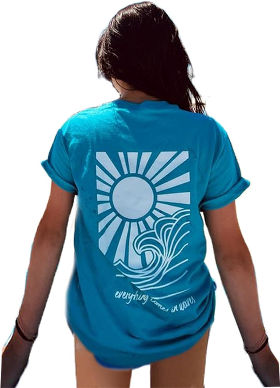 Womens Oversized Vintage Flower Preppy Western Graphic Tees Tops Y2k Ocean Coastal Summer Beachy T Shirts