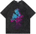 Men's Vintage Wash Anime Pattern Shirt Summer Casual Hip Hop Street Clothing Harajuku Top Y2K Top