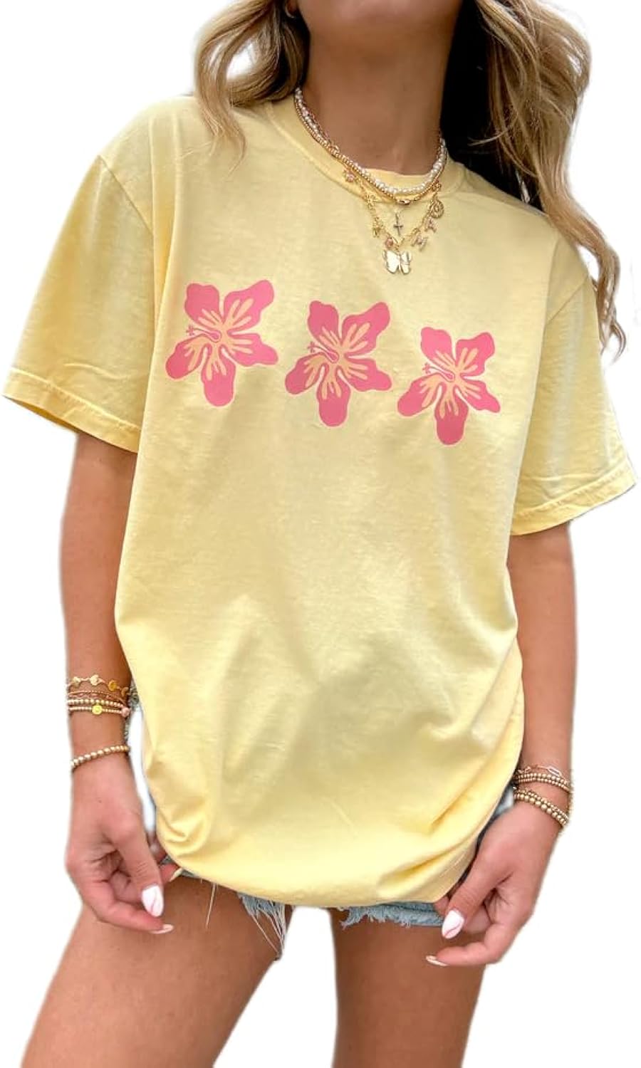 Oversized Graphic Tshirt for Teens Women Cute Floral Ocean Print Baggy Tops Summer Beach Vintage Aesthetic Coastal Tee