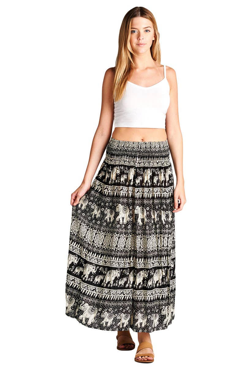 Elephant Print Maxi Skirt (TH-1024)