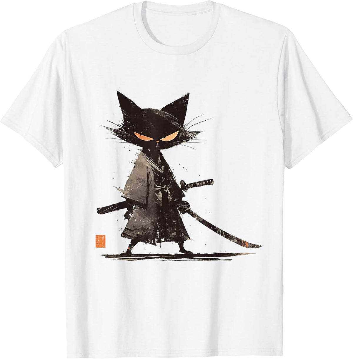 Japanese Art Cat Ninja Ukiyo-e Anime Style Samurai Cat Unisex , , , Long Sleeve Tee