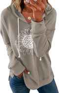 Women Sunflower Graphic s Long Sleeve Pullover Drawstring Loose Fit Tunic Tops