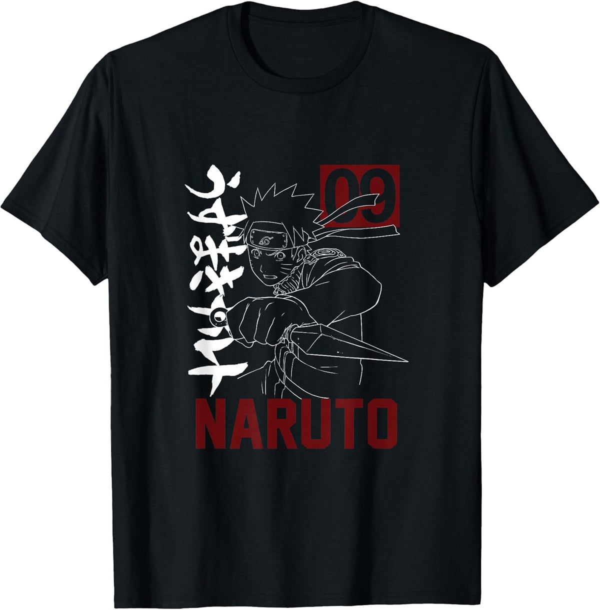 for Men - Anime Graphic with Kunai Kanji Design - Black, Short Sleeve, Size S Unisex , , , Long Sleeve Tee