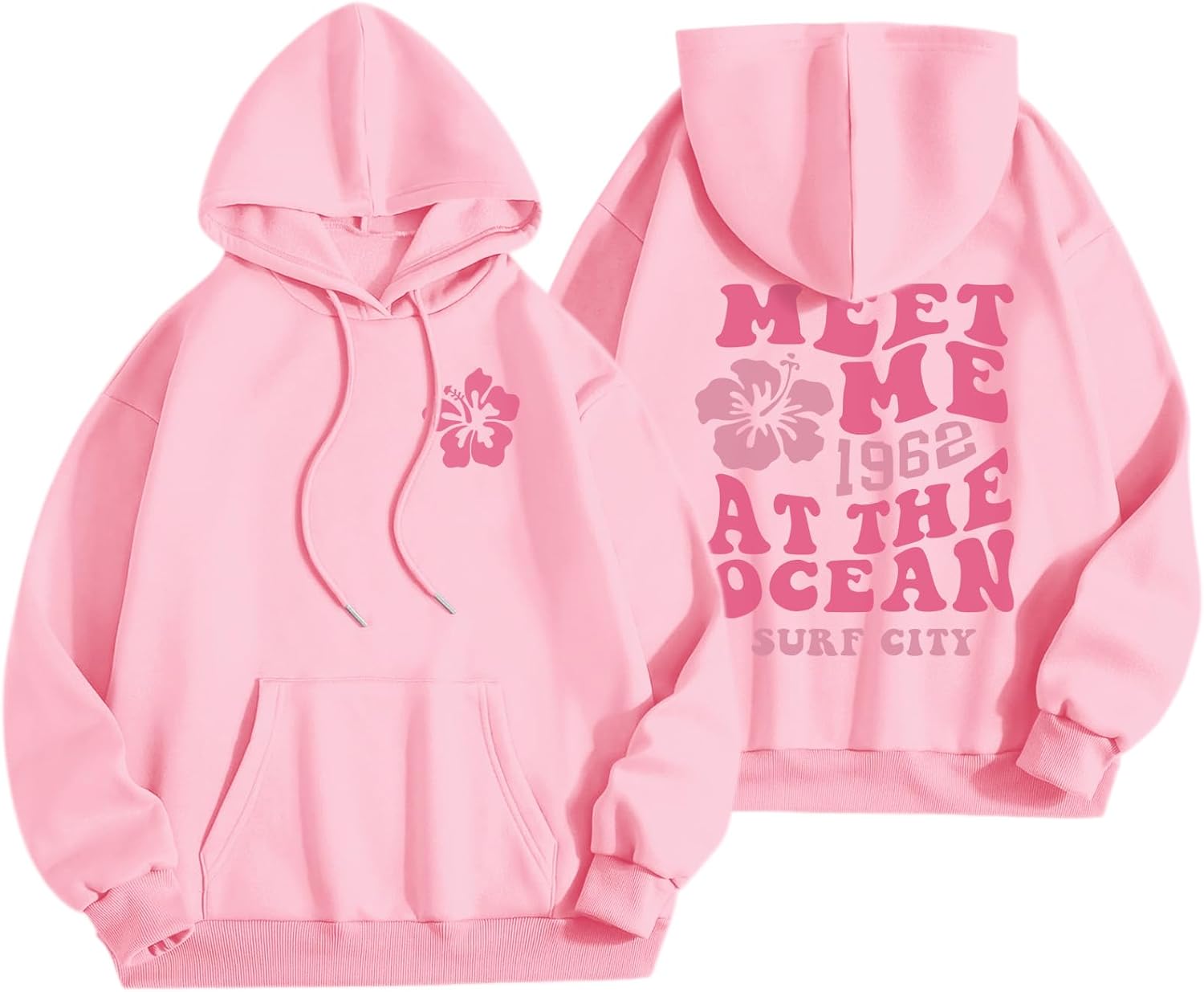 Cute Pink Flower for Woman Preppy s Trendy Puff Print Letter Graphic s Casual Pullover Tops