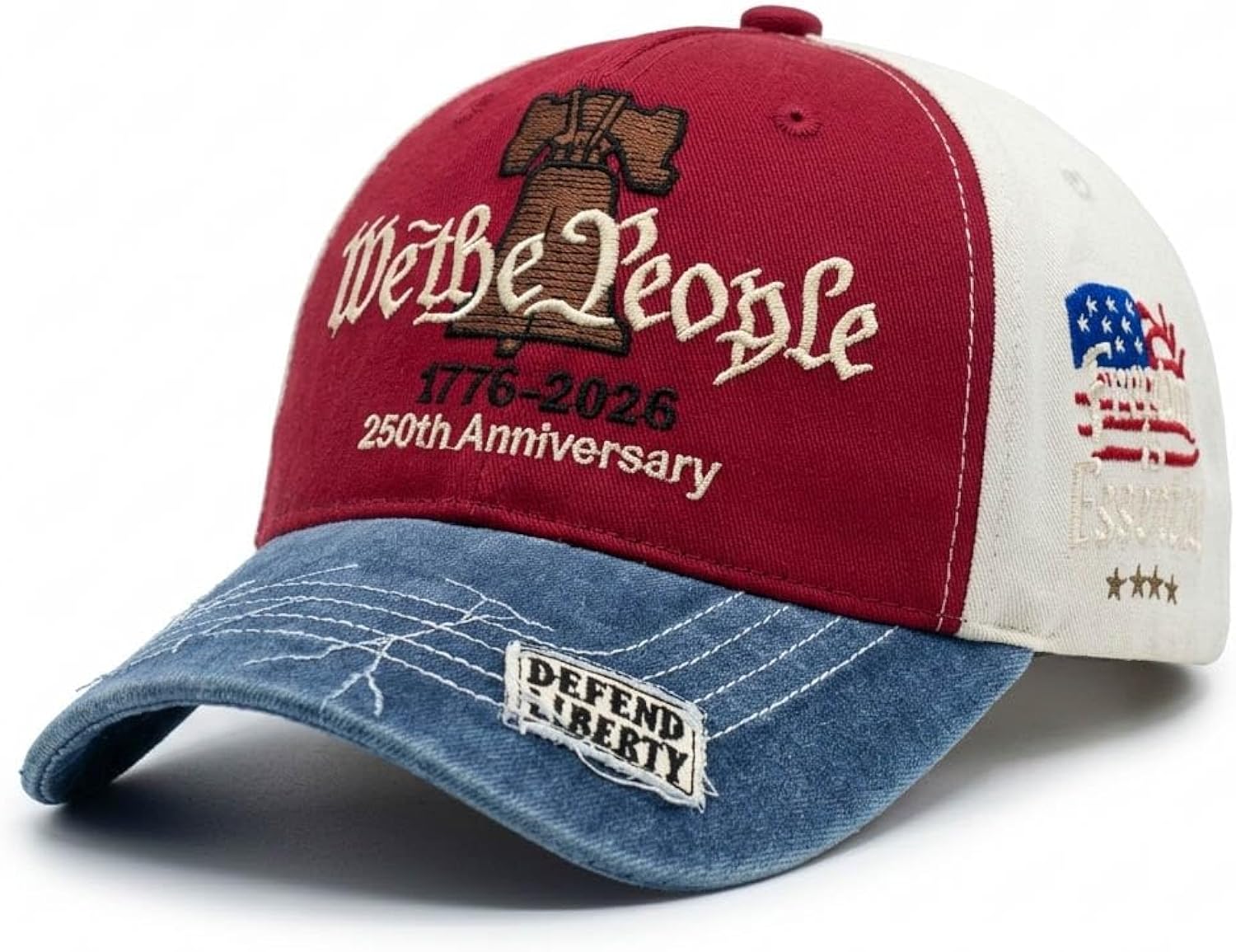 USA 250th Anniversary Hat, Adjustable 250th Anniversary Printed Patriotic Baseball Caps, Tribute Retro Washed Hat
