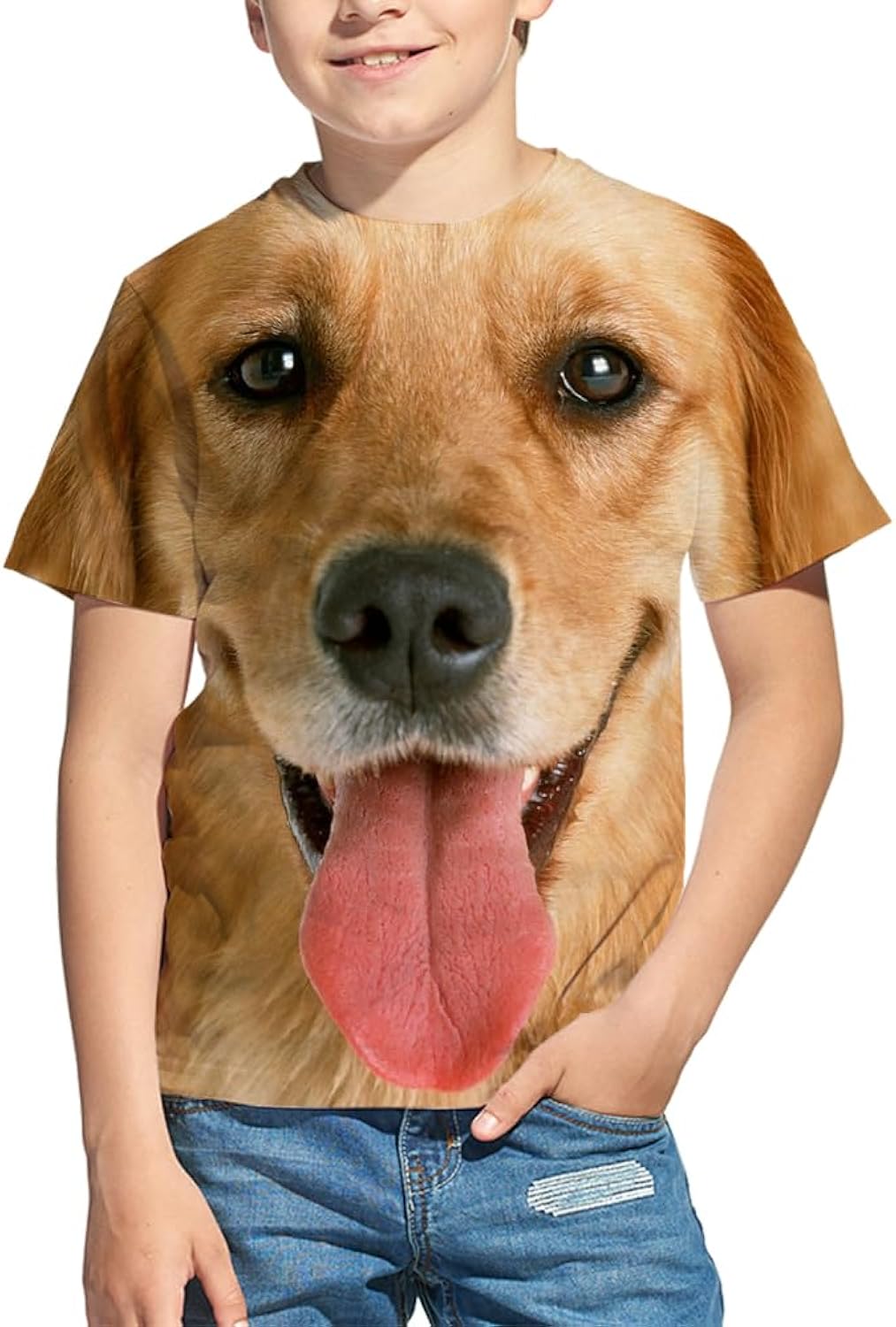 Kid All Over Print 3D Graphic Funny Dog Face Short Sleeve T Shirts for Boys Girls Unisex , , , Long Sleeve Tee