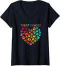 Womens Colorful Dog Paws Heart Funny Treat Dealer Dog Lover V-Neck Unisex , , , Long Sleeve Tee