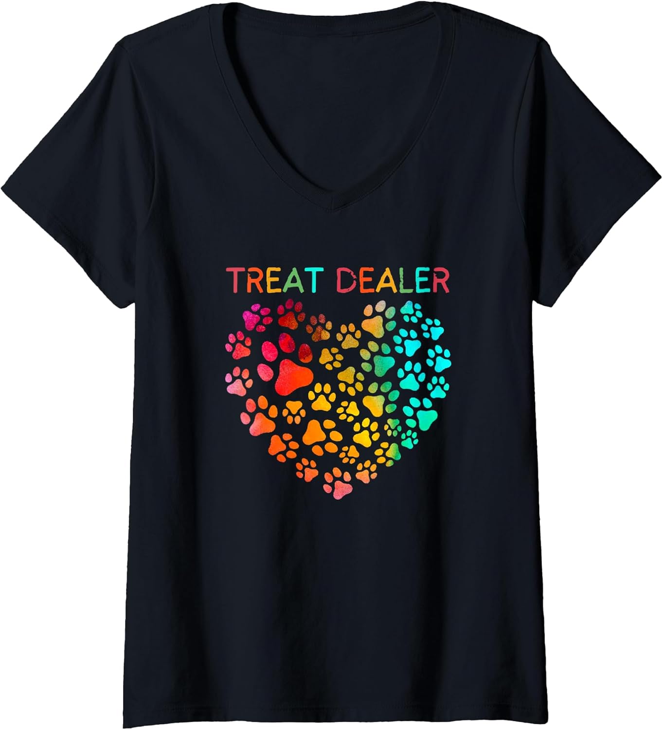 Womens Colorful Dog Paws Heart Funny Treat Dealer Dog Lover V-Neck Unisex , , , Long Sleeve Tee