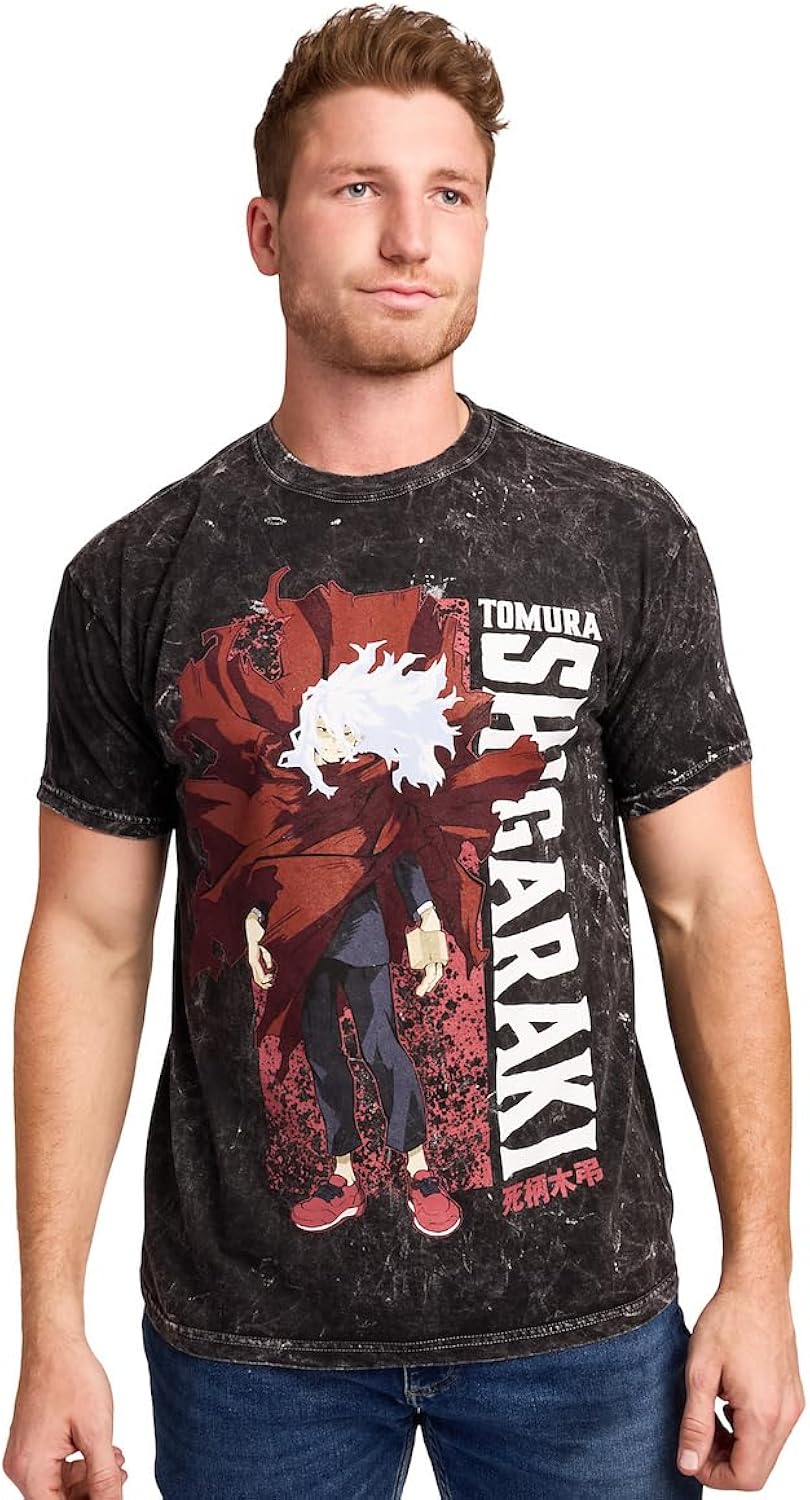 My Hero Academia Tomura Shigaraki Men's Black Mineral Wash Oversized Crew Neck Short Sleeve
