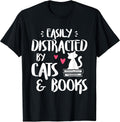 Easily Distracted by Cats and Books - Cat & Book Lover,Short Sleeve Unisex , , , Long Sleeve Tee