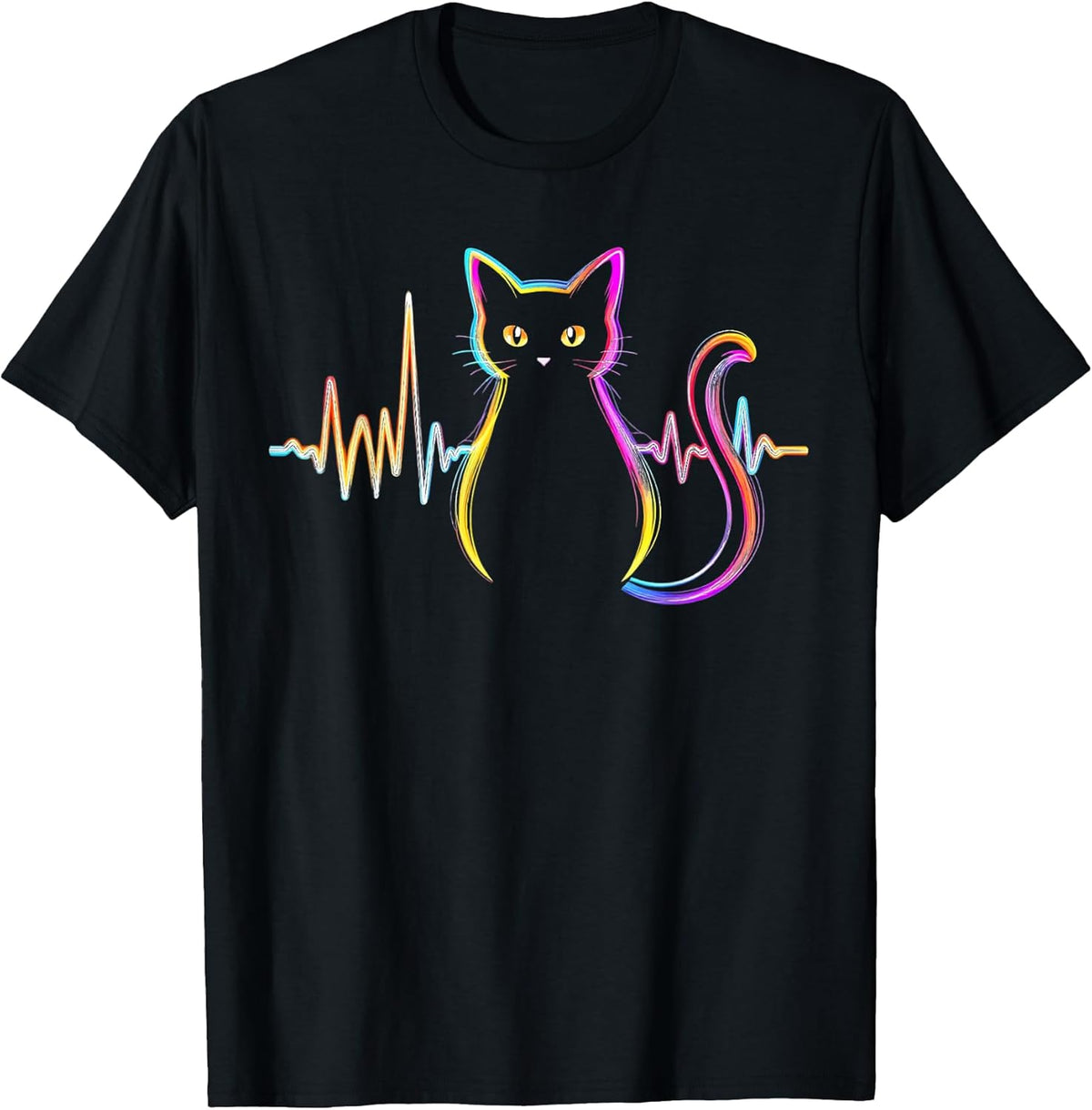Heartbeat Cat Lover Cats Owner Silhouette Art ECG Kitten Unisex , , , Long Sleeve Tee