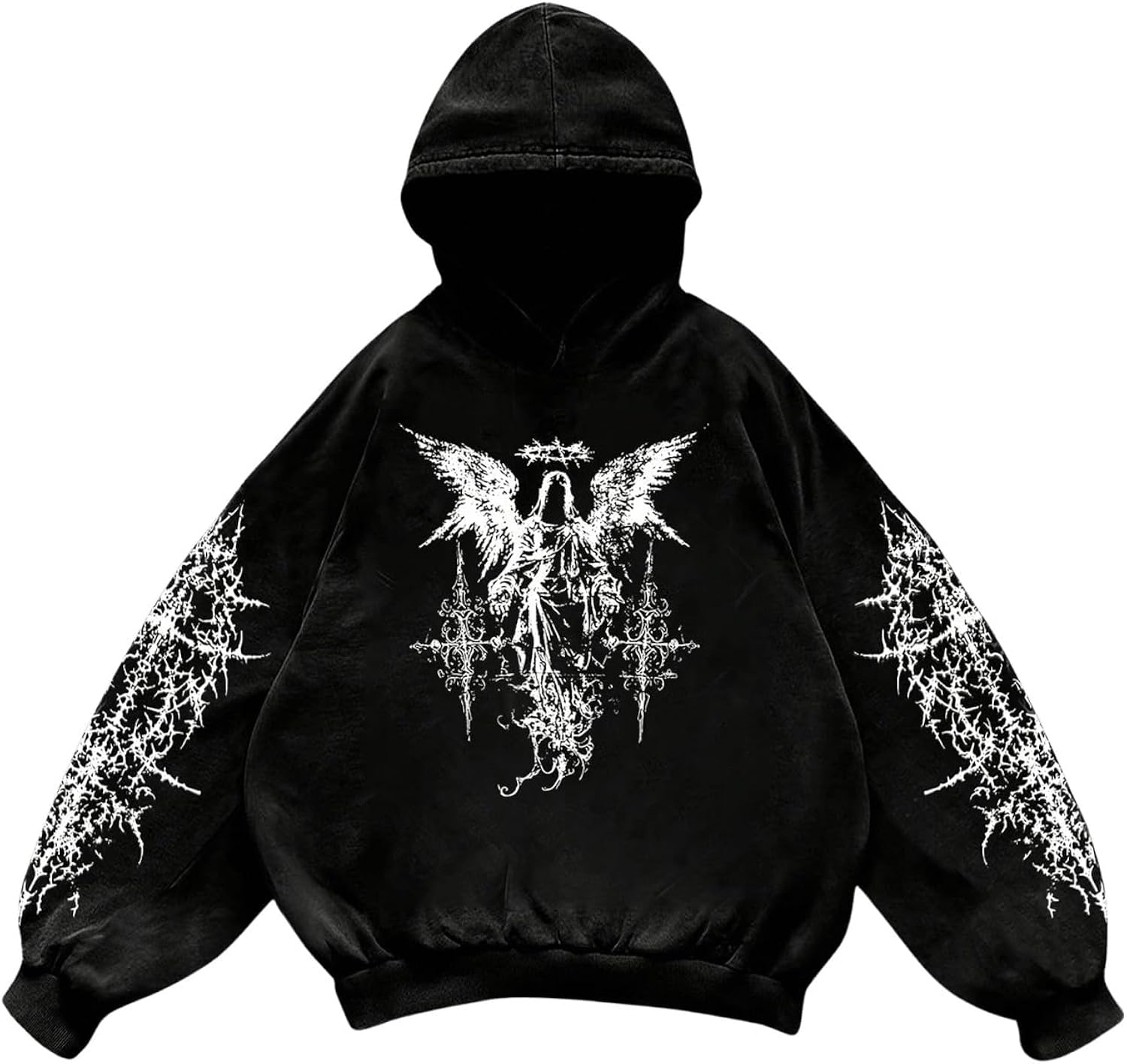 Men's Y2k Gothic Graphic Drop Shoulder Streetwear Pullover Tops Unisex , , , Long Sleeve Tee