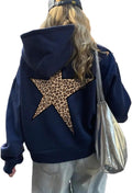 Star Graphic s Oversized Y2k Leopard Print Hooded Cheetah Streetwear Unisex Pullover Tops