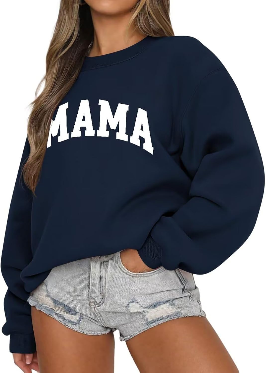 Women Long Sleeve Mama s Oversized Crewneck Pullover s Casual Knit Graphic Mom Tops Sweater