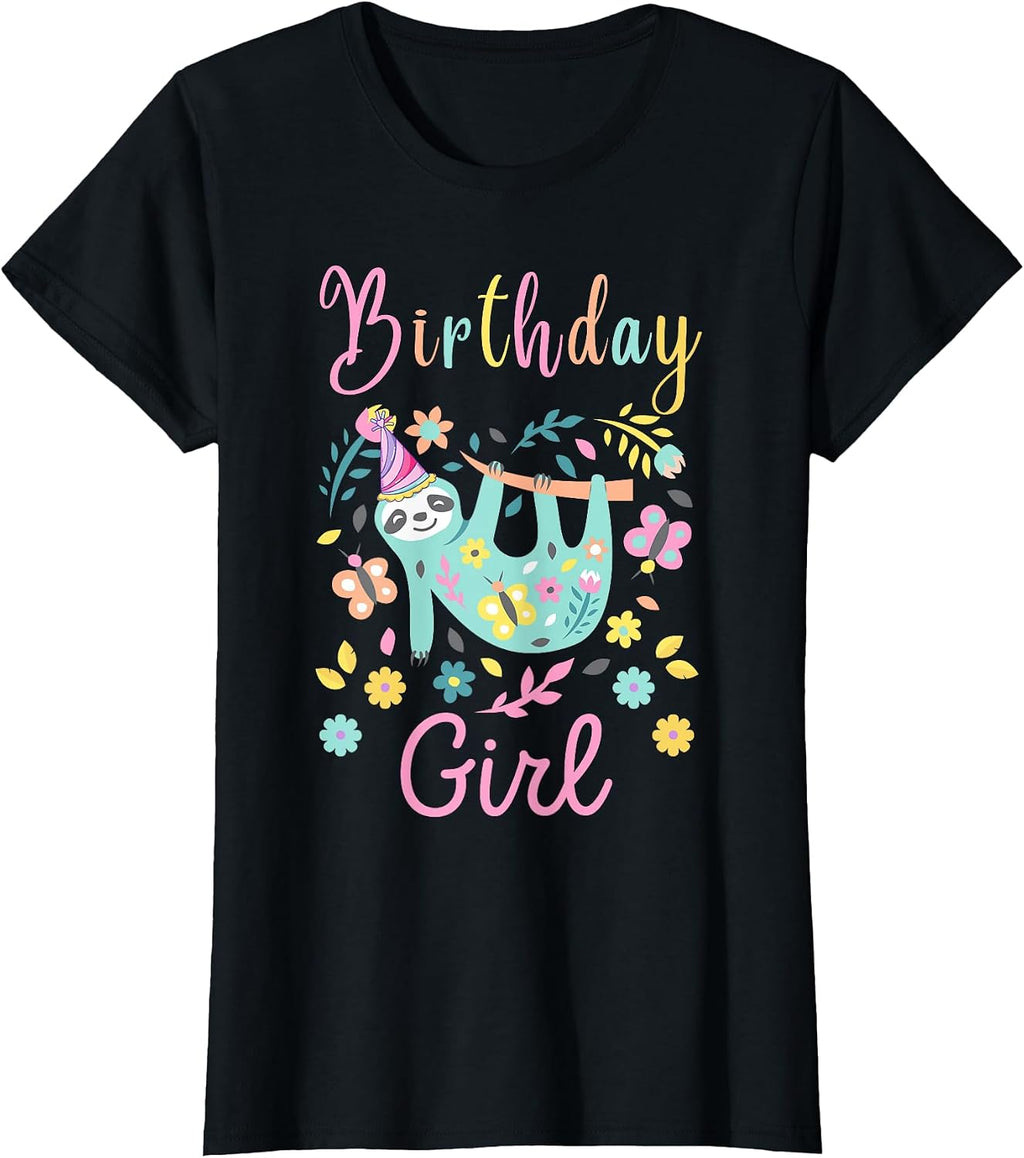 Sloth Floral Birthday Lover Animal Party Tees