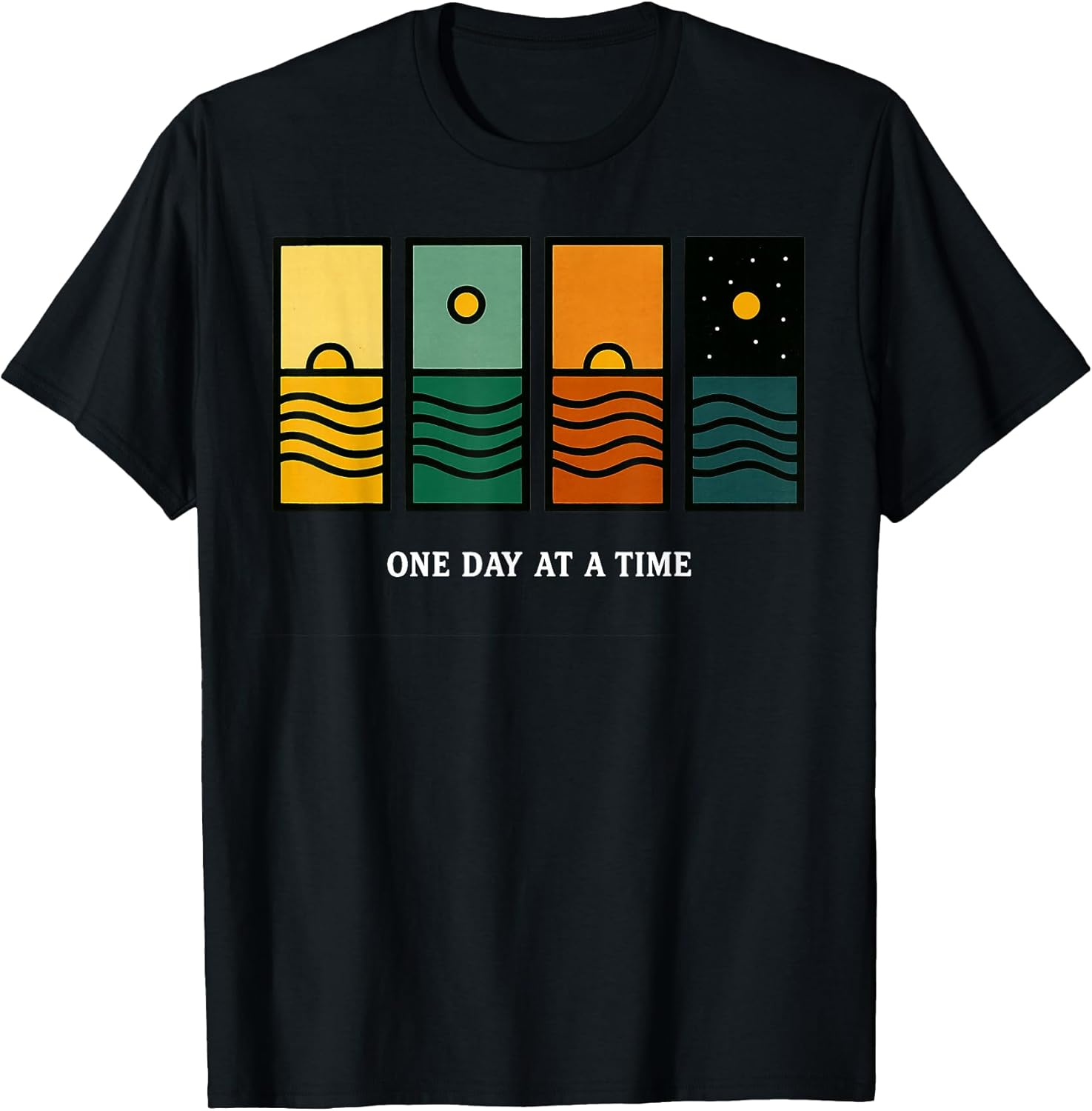 Retro One Day at A Time Motivational Quote Retro Sunset Unisex , , , Long Sleeve Tee