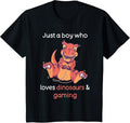 Kids Dinosaur Shirt Funny Gaming Boys Video Gamer Dinosaur Lover Unisex , , , Long Sleeve Tee