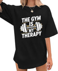 Funny Gym Shirts for Women Workout Weight Lifting Tshirts Weightlifting Graphic Oversized Gym is My Therapy Tee Tops