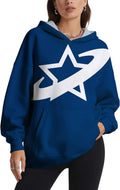 Womens Oversized Star Print Long Sleeve Pullover Casual Fall Winter Top With Front Pocket