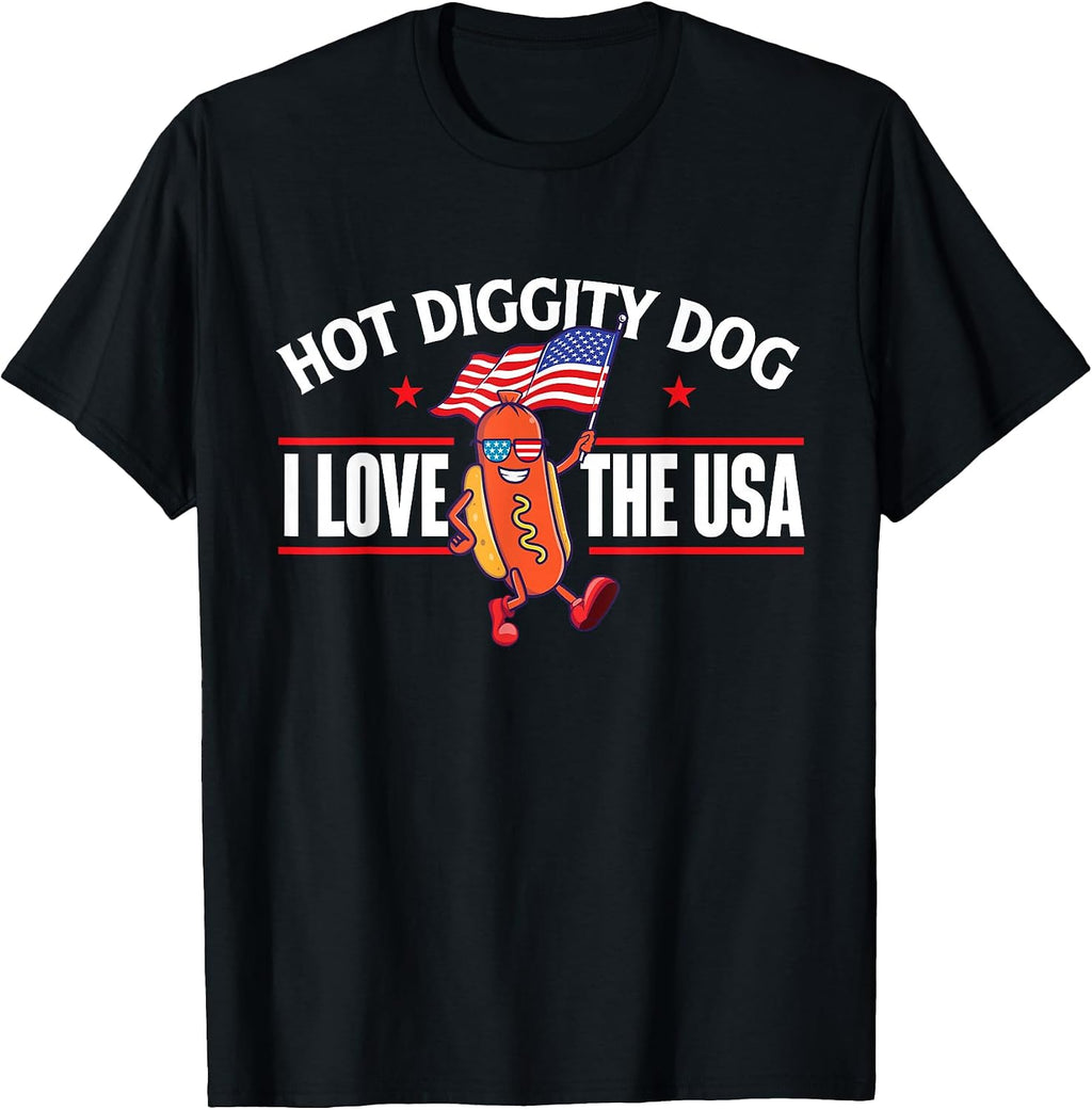 Hot Diggity Dog - USA American Flag 4th of July Fourth T-Shirt Small