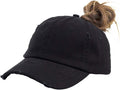 Ponytail Baseball Hat Distressed Retro Washed Womens Twill Unisex , , , Long Sleeve Tee