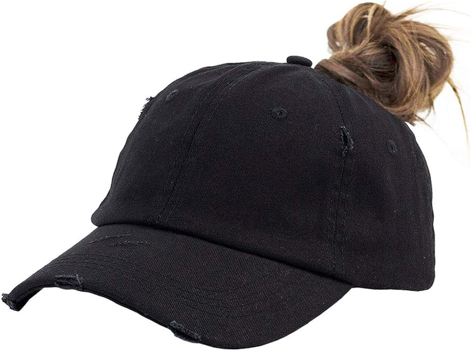 Ponytail Baseball Hat Distressed Retro Washed Womens Twill Unisex , , , Long Sleeve Tee