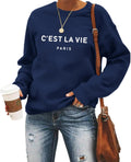 C'est La Vie Paris For Women Oversized Graphic Crewneck Casual Long Sleeve Shirt Pullover Tops