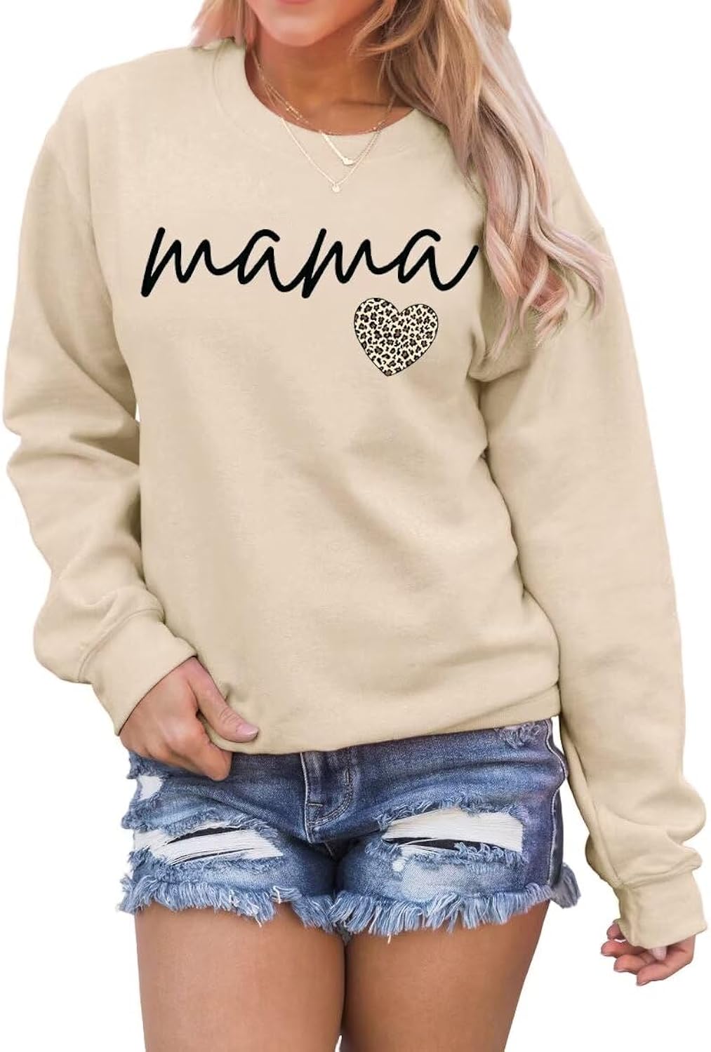Women Long Sleeve Mama s Round Neck Pullover Loose Lightweight Blouse Tops Unisex , , , Long Sleeve Tee
