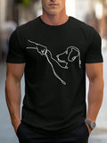 Men's Black Short Sleeve , Funny Dog Walking Line Art Graphic Tee, Casual Crew Neck Top for Pet Lovers