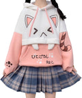 Cute Cat Graphic s Pullover Teens Japanese Kawaii Anime Print Hooded Fashion Tops