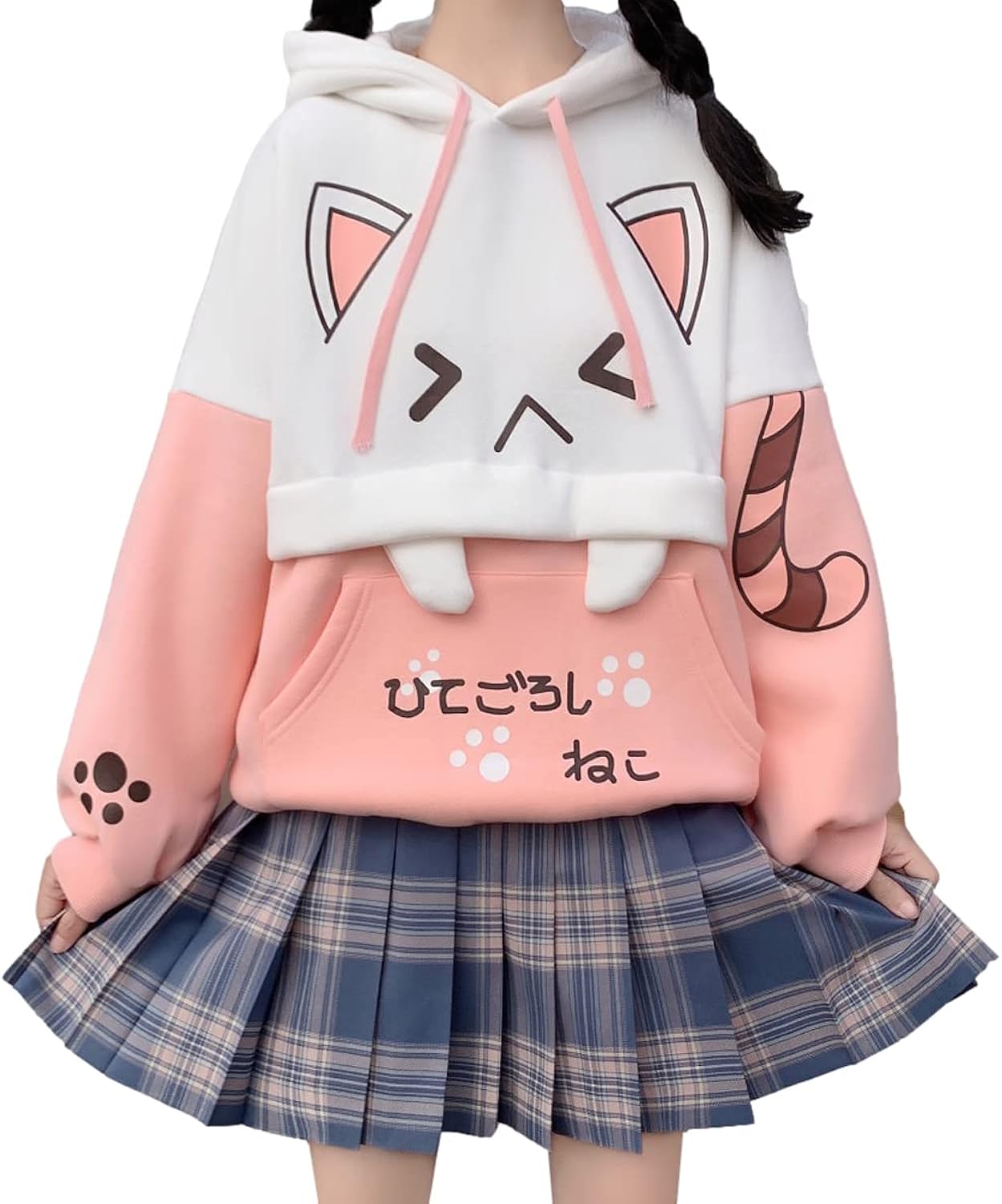 Cute Cat Graphic s Pullover Teens Japanese Kawaii Anime Print Hooded Fashion Tops