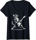 Womens Guitar Cat Novelty Rock Music Band Concert Funny Cat V-Neck Unisex , , , Long Sleeve Tee