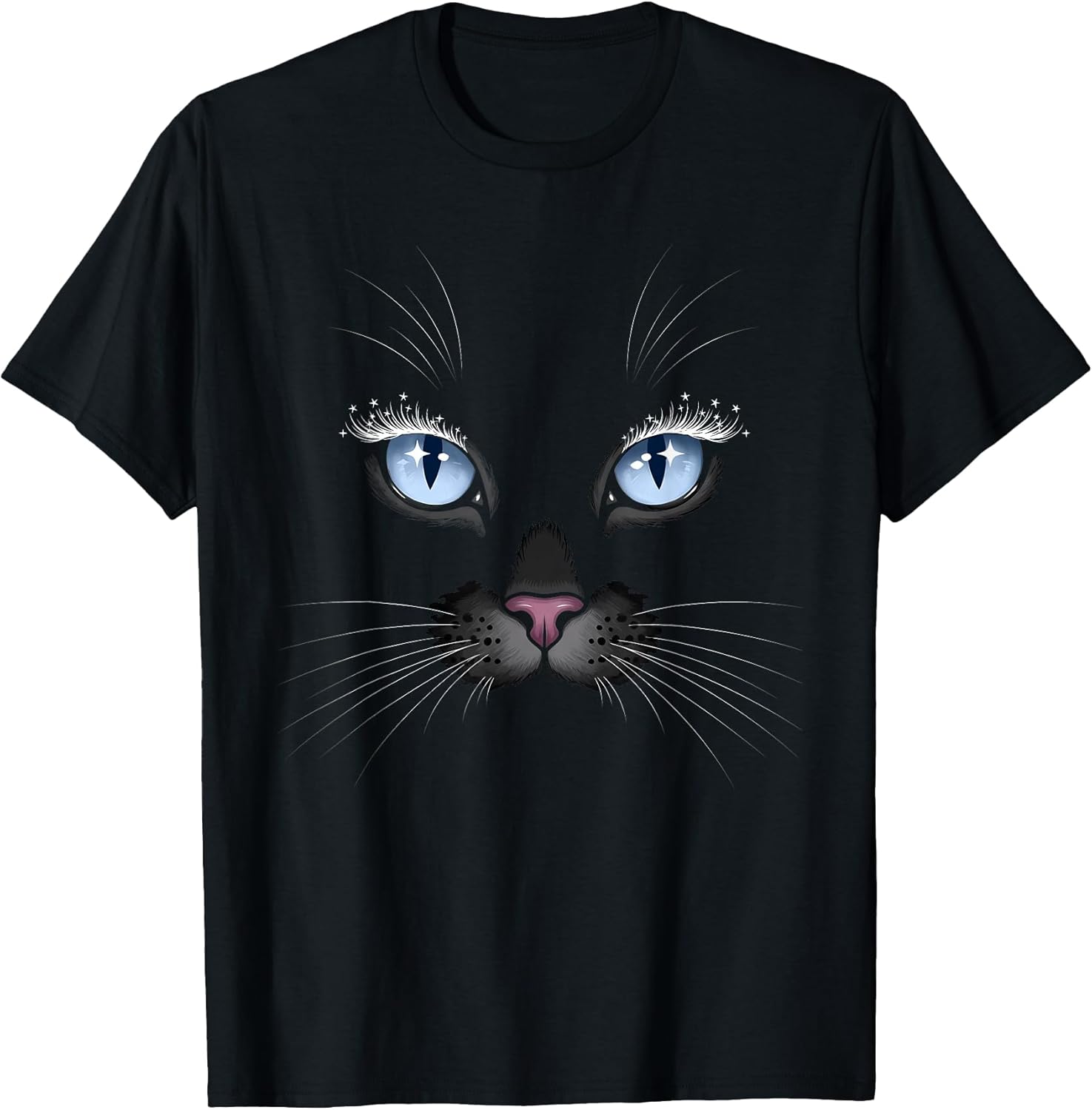 Black Cat Face Blue Eyes Sparkle Lashes Glamorous Cats Lover Unisex , , , Long Sleeve Tee