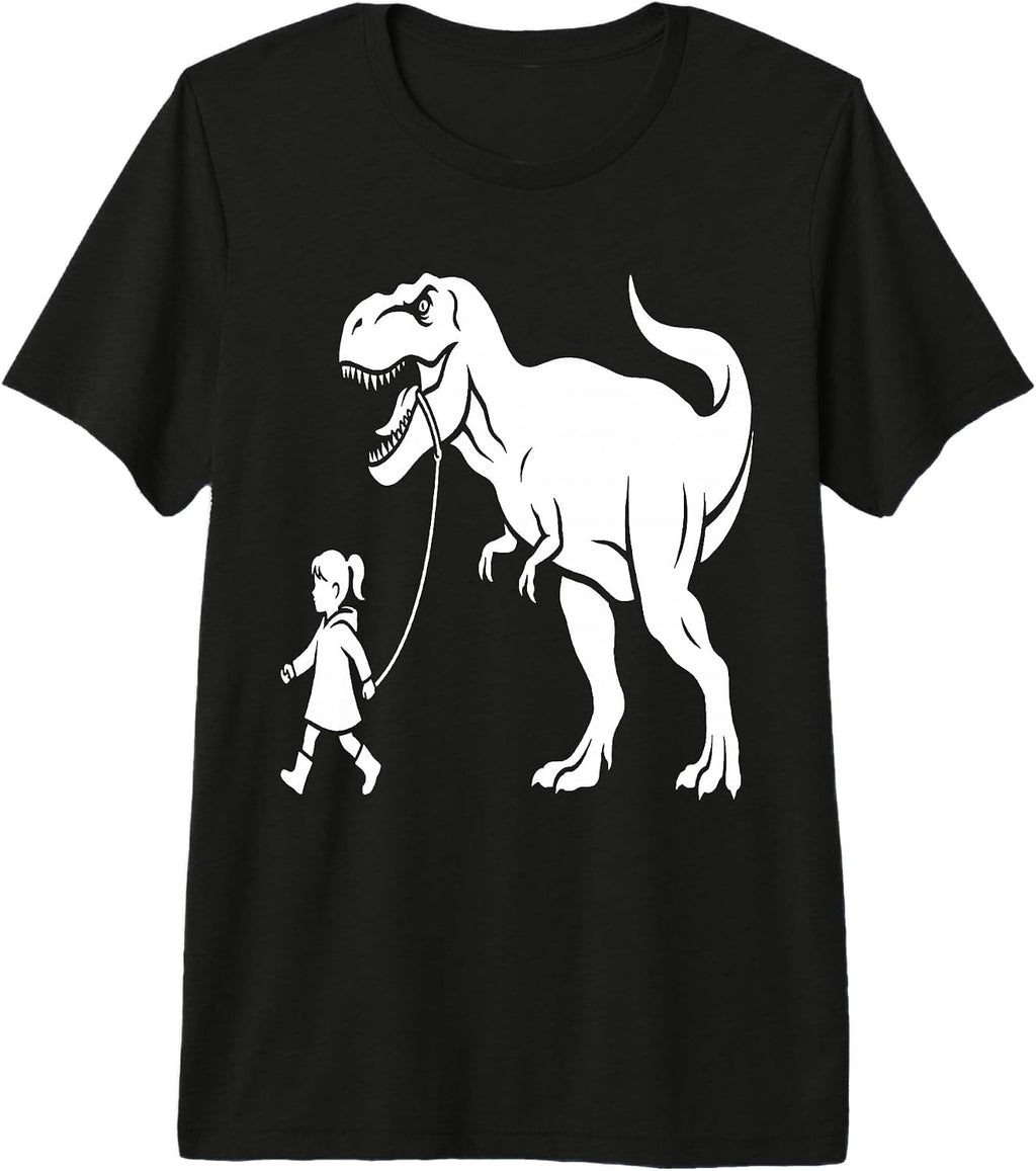 Funny Girl Walking Pet T Rex Dinosaur Art