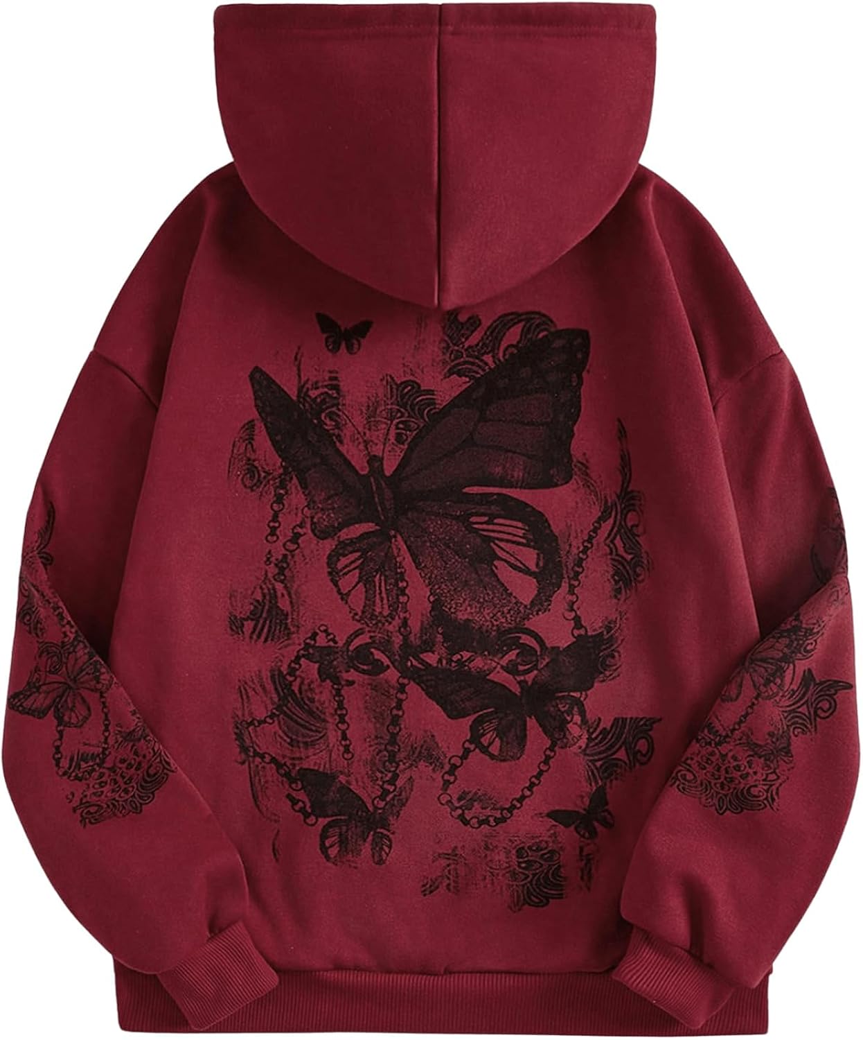 Women's Graphic s Heart Print Drawstring Long Sleeve Pocket Pullover Tops