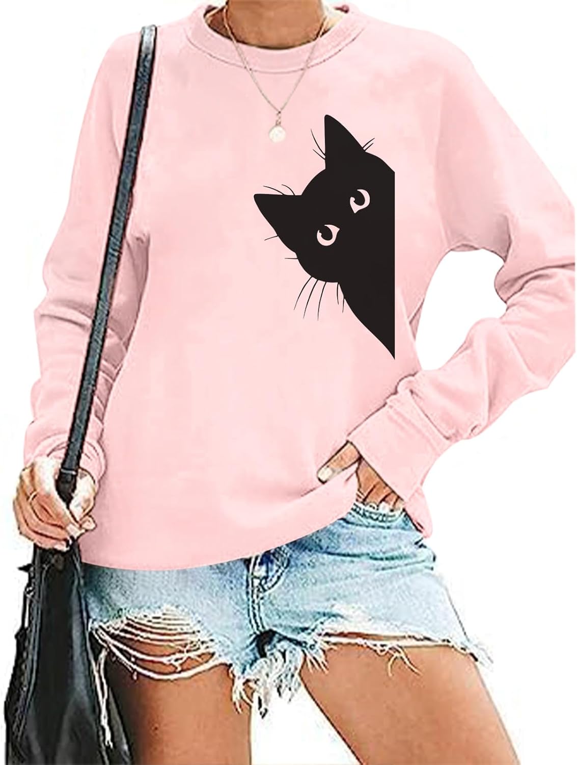 Cat s for Women Graphic Print Funny Long Sleeve Shirt Cute Pullover Lightweight Tops