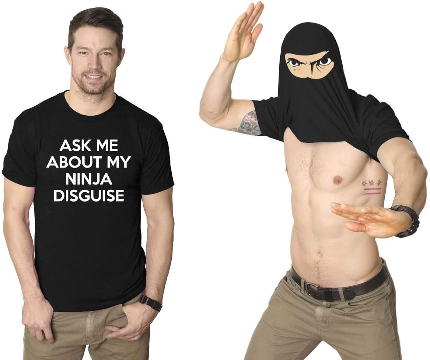 Crazy Dog Mens Ask Me About My Ninja Disguise T Shirt Funny Flip Costume Humor Tee Unisex , , , Long Sleeve Tee