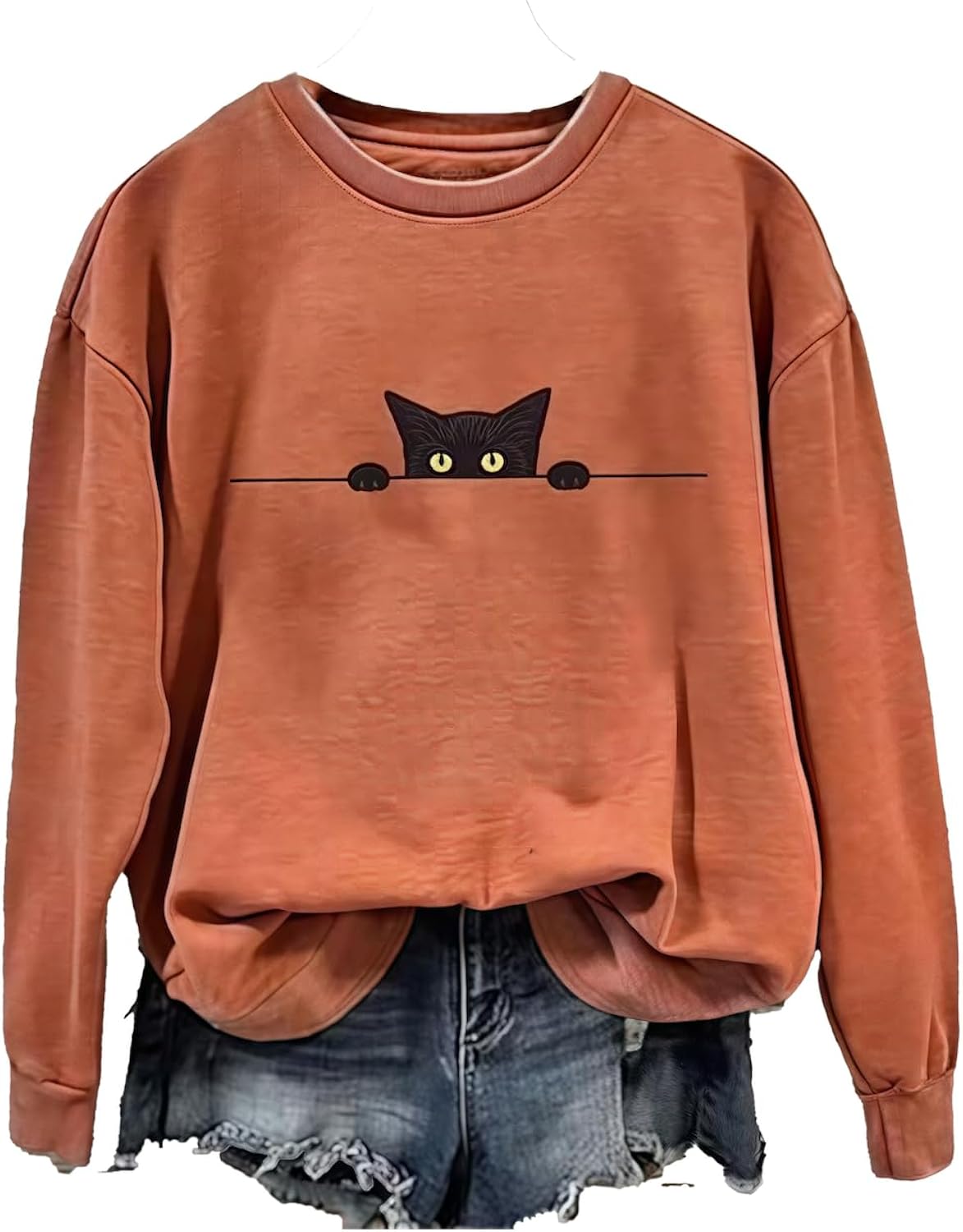 Hold on I See a Cat Shirt Funny Cute Black Cat Print Animal Lovers Unisex , , , Long Sleeve Tee