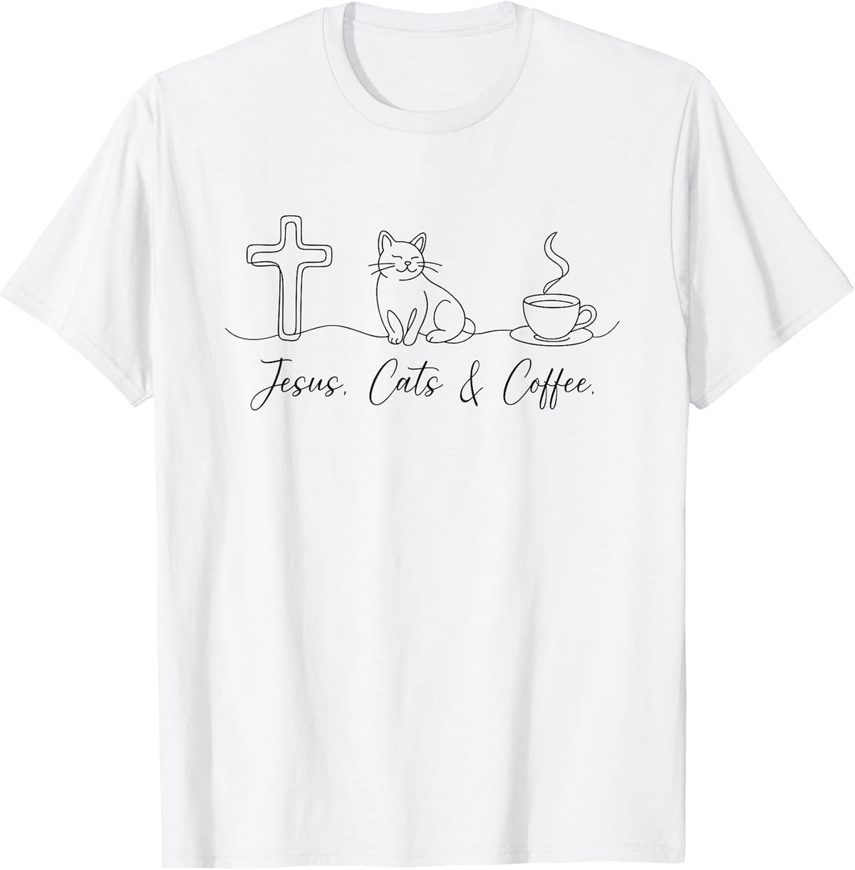 Christian Jesus Cats Coffee Cat Caffeine Lover Religious Unisex , , , Long Sleeve Tee
