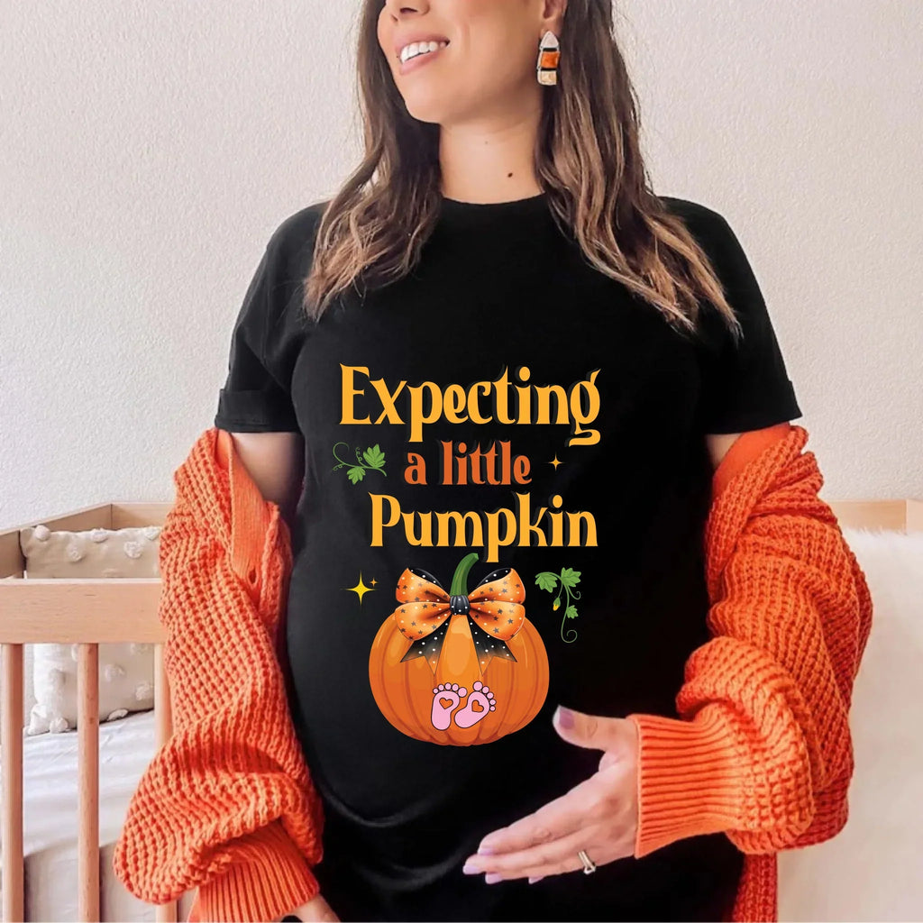 Personalized Maternity Halloween Shirt – Expecting Little Pumpkin – Custom Baby Gender Option T-Shirts