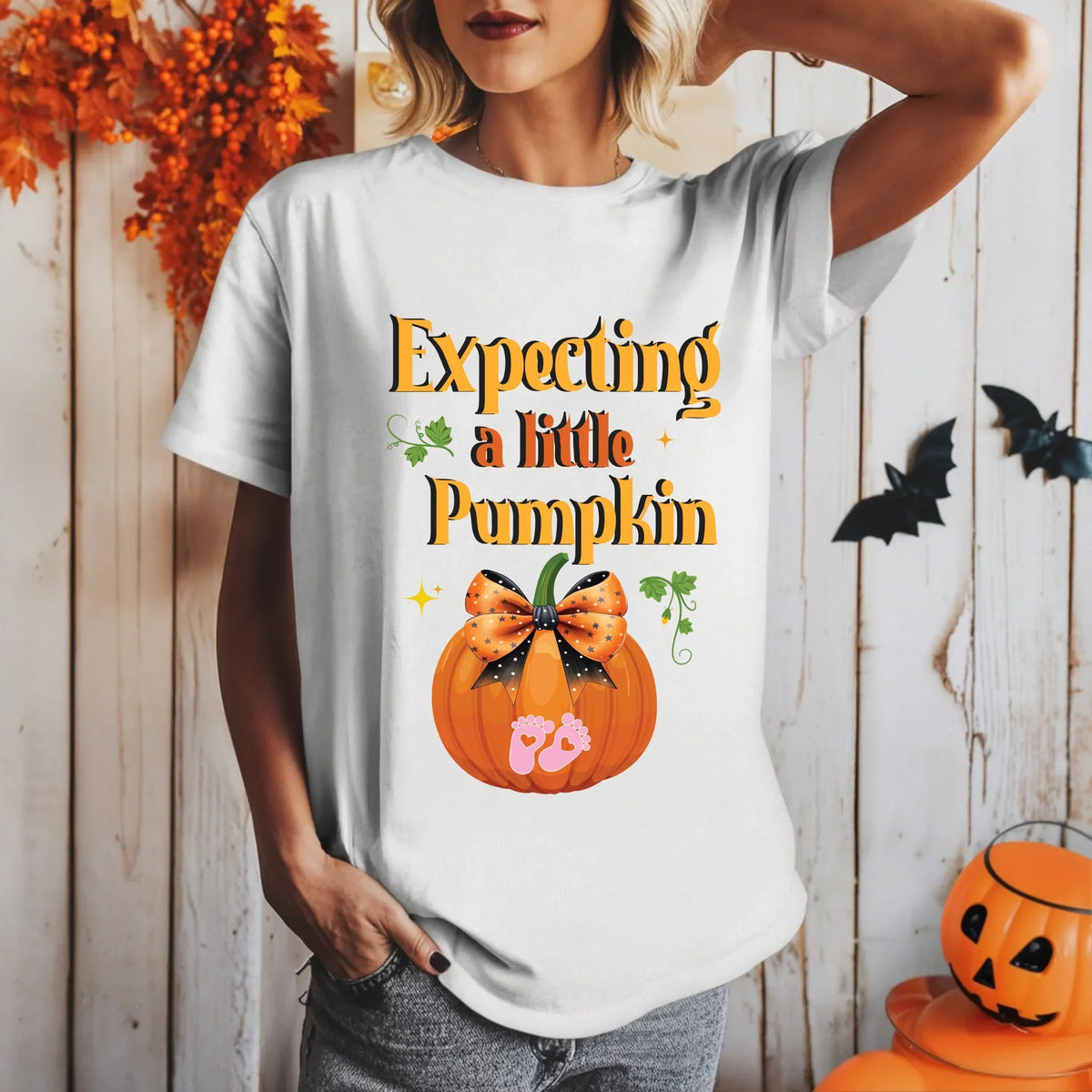 Personalized Maternity Halloween Shirt – Expecting Little Pumpkin – Custom Baby Gender Option T-Shirts